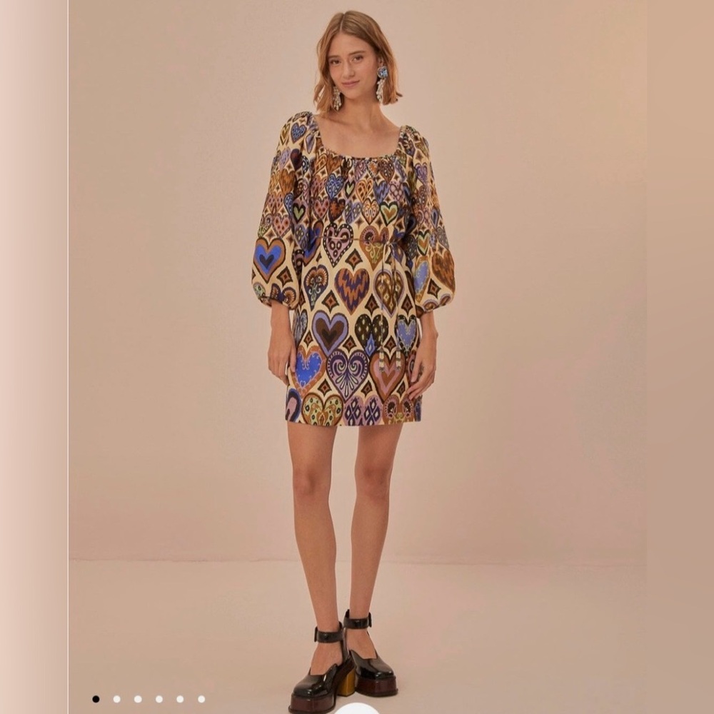 NWOT Farm Rio Hearts Ikat Mini Dress Size XS